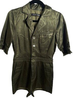 J Brand for Neiman Marcus Olive Utility Romper Button Front Short Sleeve Size S